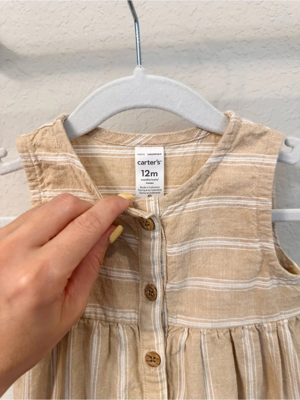 Baby Girl Stripe Sleeveless Dress - Khaki/Ivory